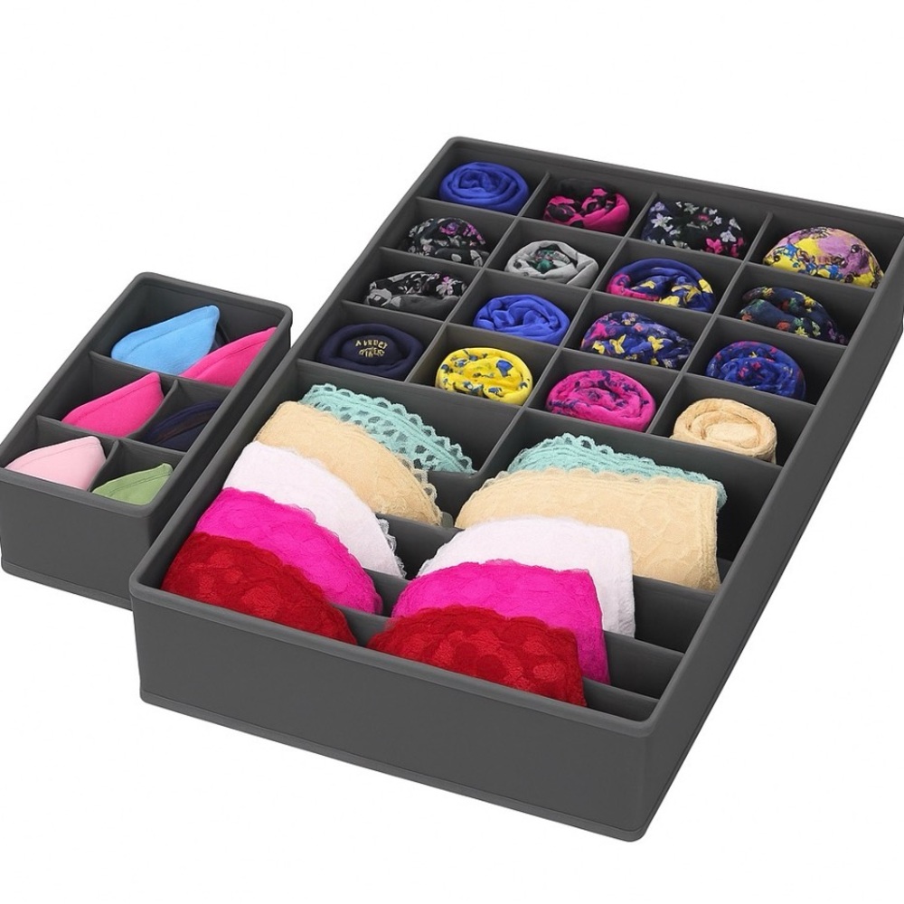 3pc Set Gray Drawer Organizer for Home Storage Bras Underwear Socks